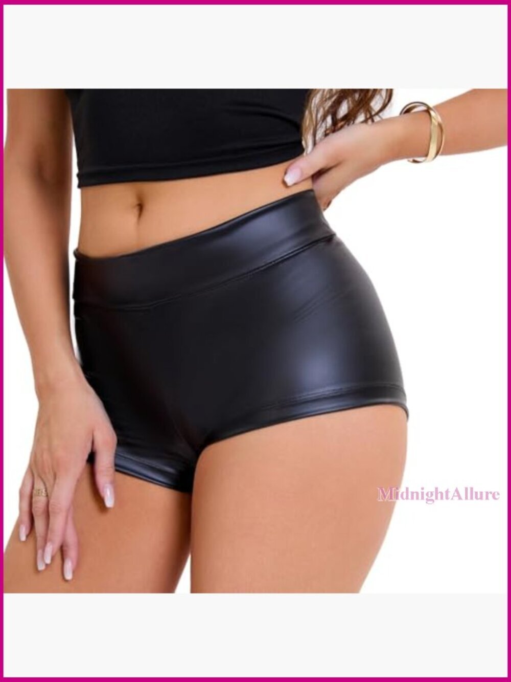 High Waist Faux Leather Shorts Stretchy Legging Style Zipper Closure - Picture 3 of 6